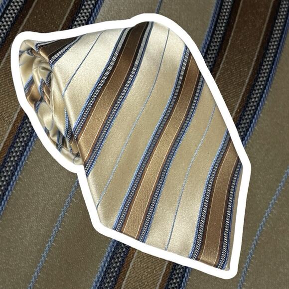 Ermenegildo Zegna Light Champagne Gold Brown Blue Striped Tie Made in Italy - Picture 1 of 5